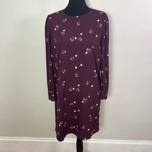 Old Navy Floral Print Long Sleeve Shift Dress Burgundy Women's Size M